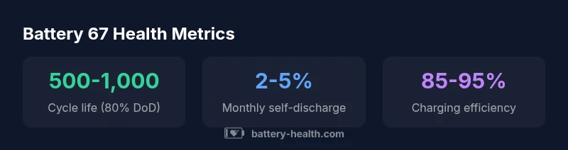 Infographic showing battery 67 health metrics with three KPI cards