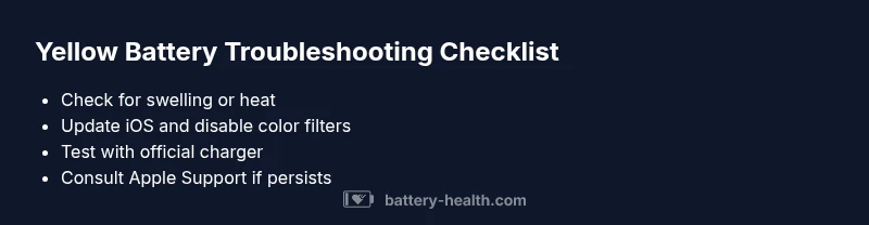 Checklist infographic for yellow iPhone battery troubleshooting