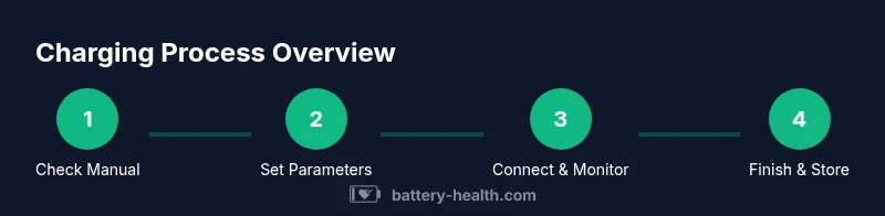 Infographic showing a four-step charging process from check manual to store