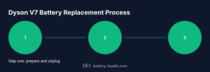 Infographic showing 3-step process for Dyson V7 battery replacement