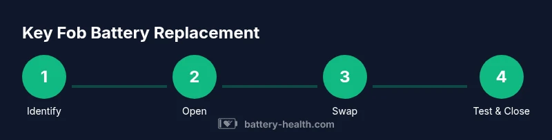 Process diagram showing battery replacement steps for a car key fob