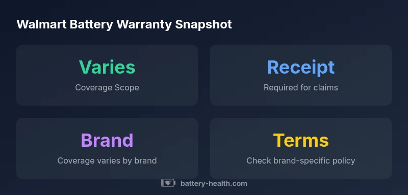 infographic showing Walmart battery warranty coverage varies by category and brand