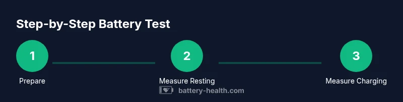 Process diagram showing steps to test a car battery with a multimeter