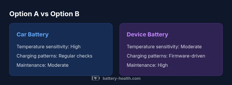 Comparison infographic showing car battery vs device battery care