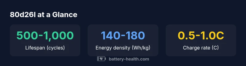 Infographic showing lifespan, energy density, and charge rate for 80d26l