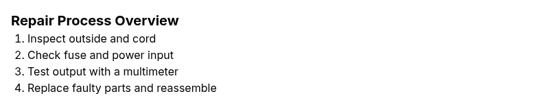 Process diagram for Milwaukee charger repair steps