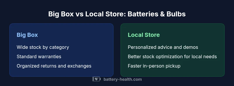 Infographic comparing Big Box vs Local Store for batteries and bulbs