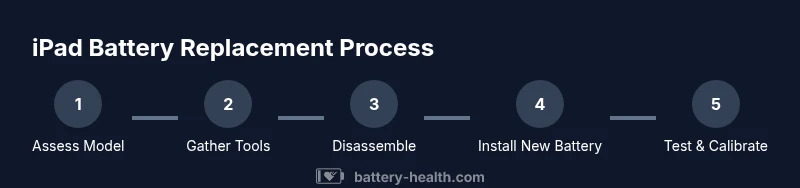 Process diagram showing steps to replace an iPad battery
