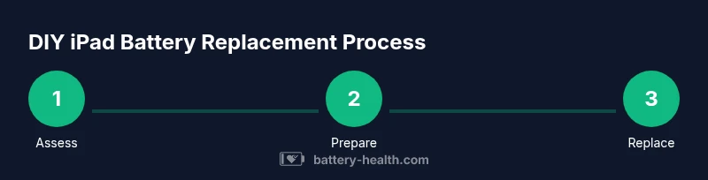 Infographic showing a three-step process for replacing an iPad battery